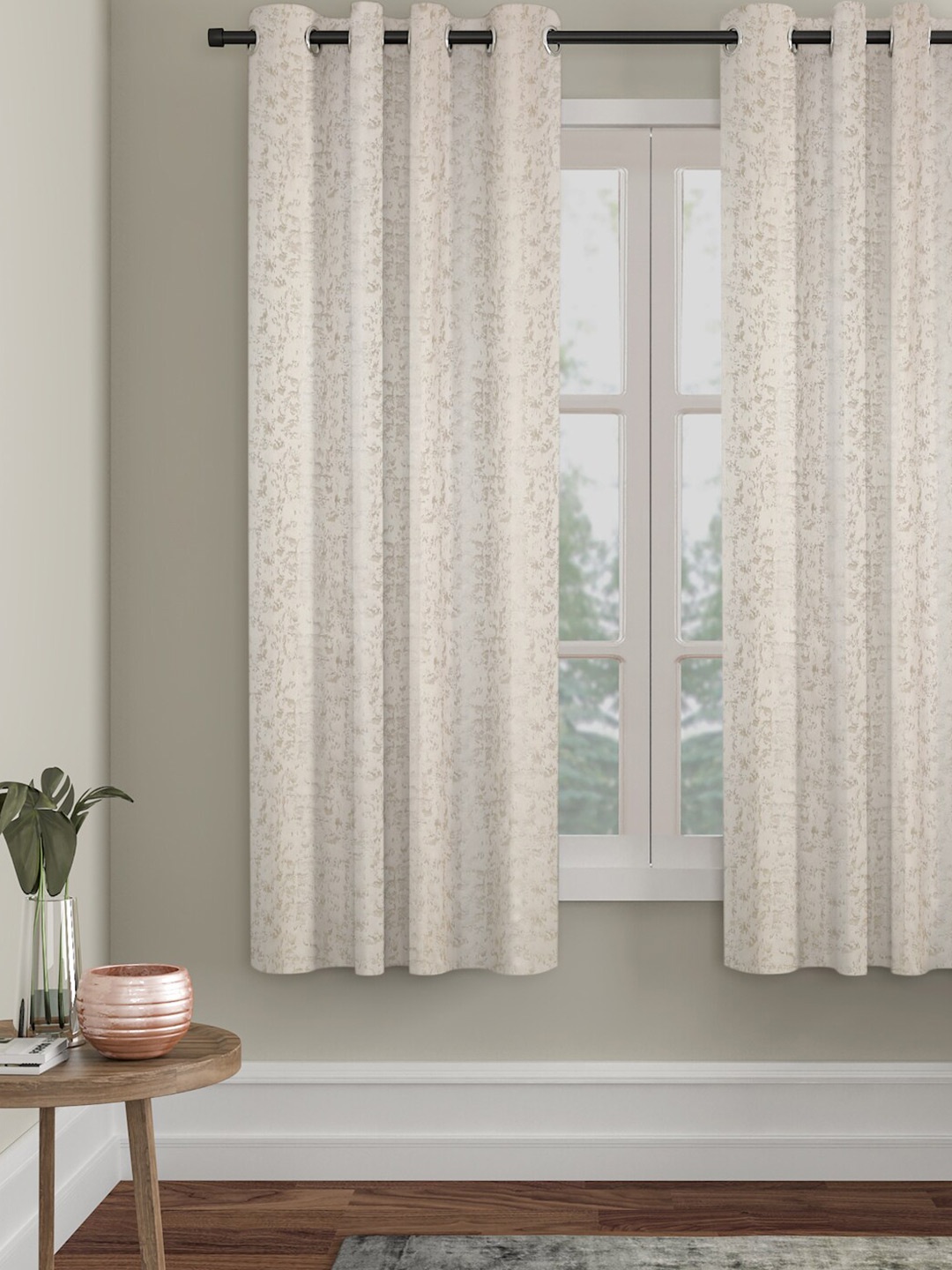 SOKNACK Cream-Coloured Printed Black Out Window Curtain