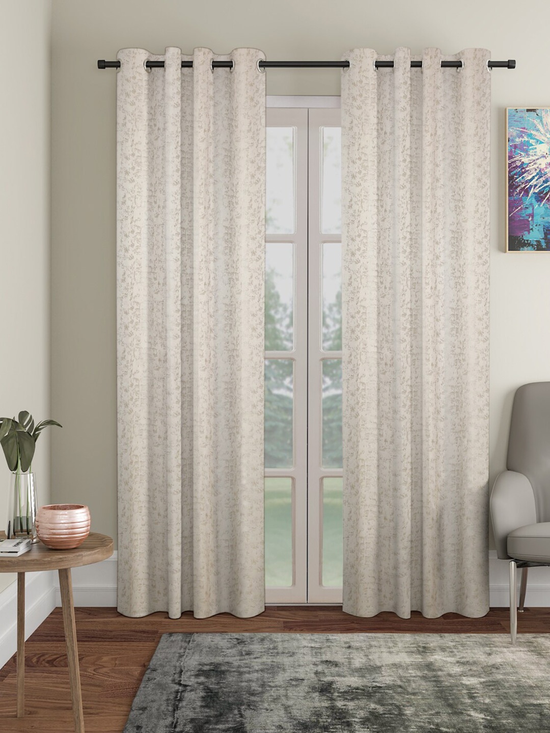 

SOKNACK Cream-Coloured 2 Pieces Printed Black Out Door Curtains