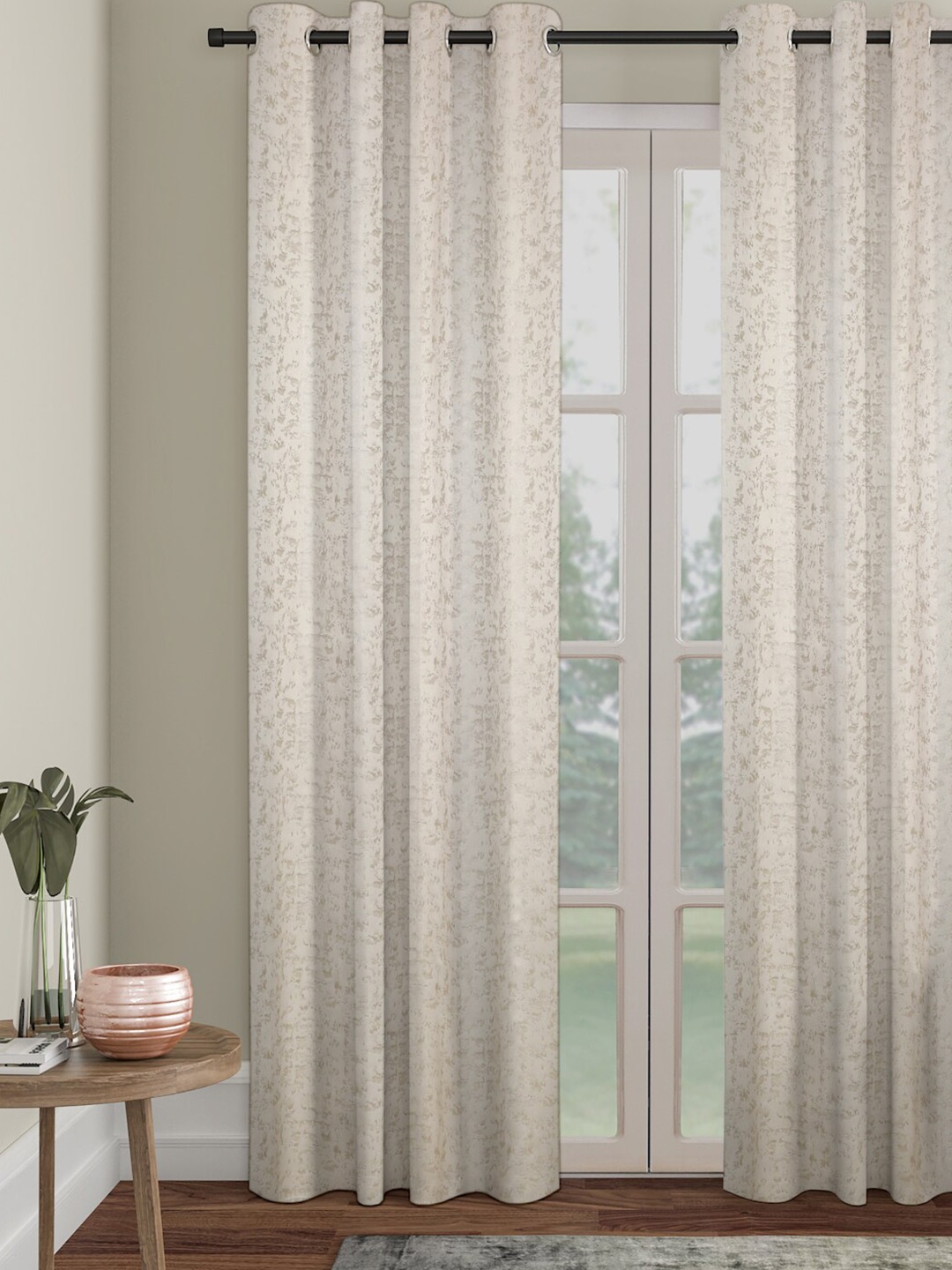 

SOKNACK Cream-Coloured Printed Black Out Door Curtain