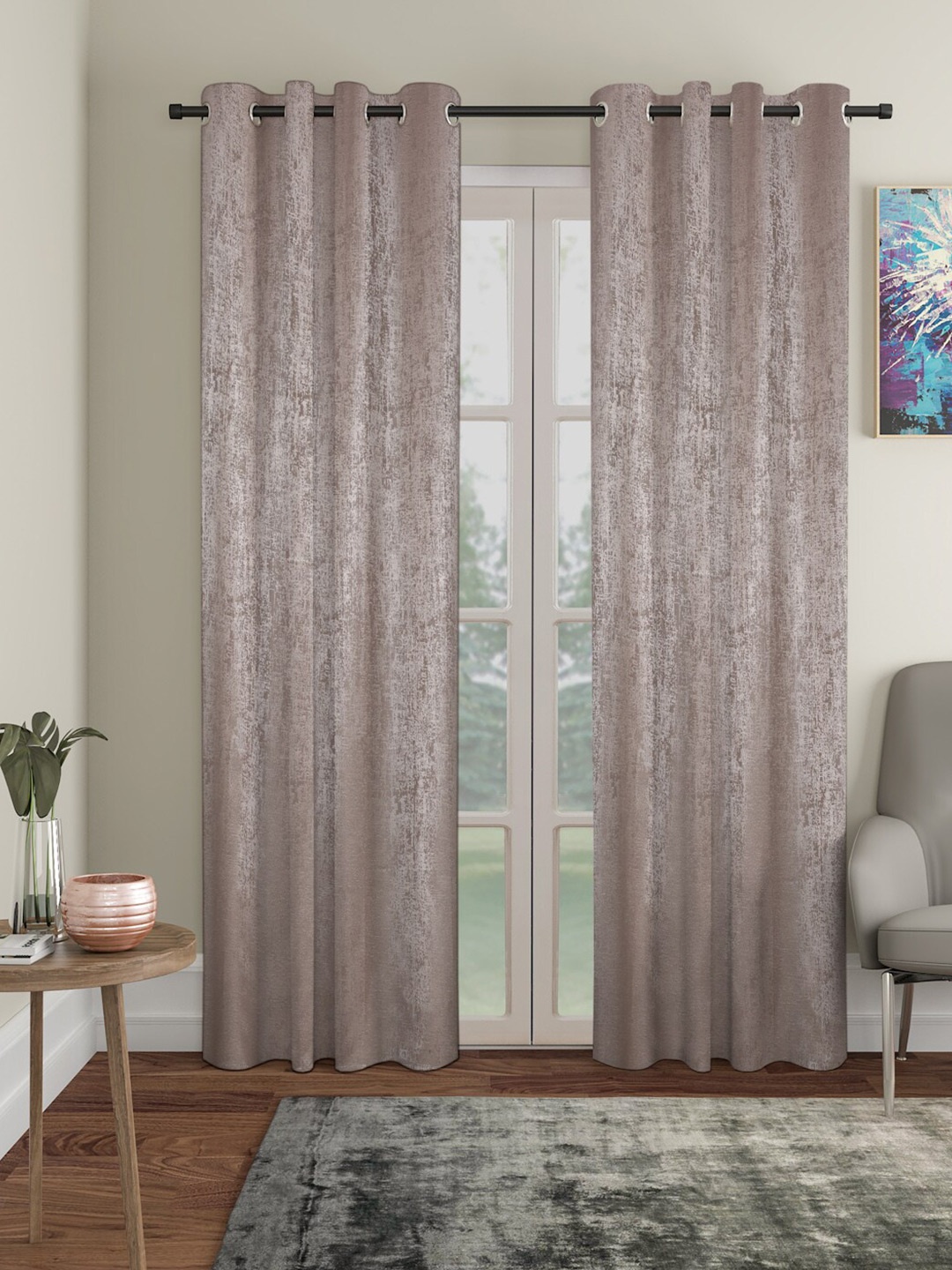 SOKNACK Brown 2 Pieces Printed Black Out Long Door Curtains