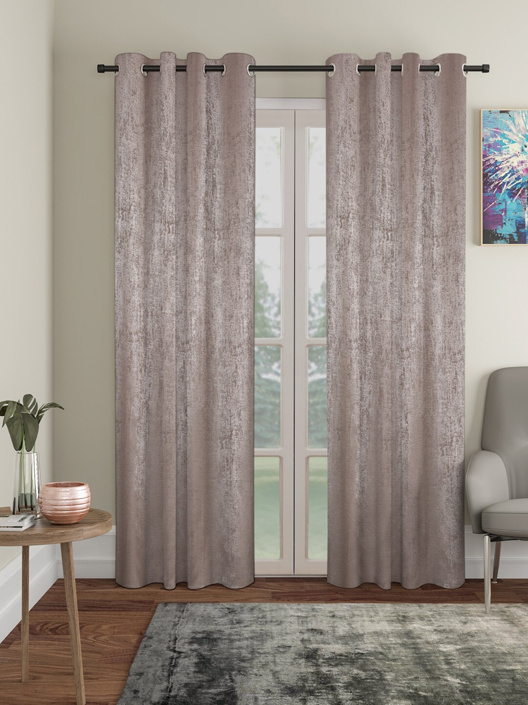 

SOKNACK Brown 2 Pieces Printed Black Out Door Curtains