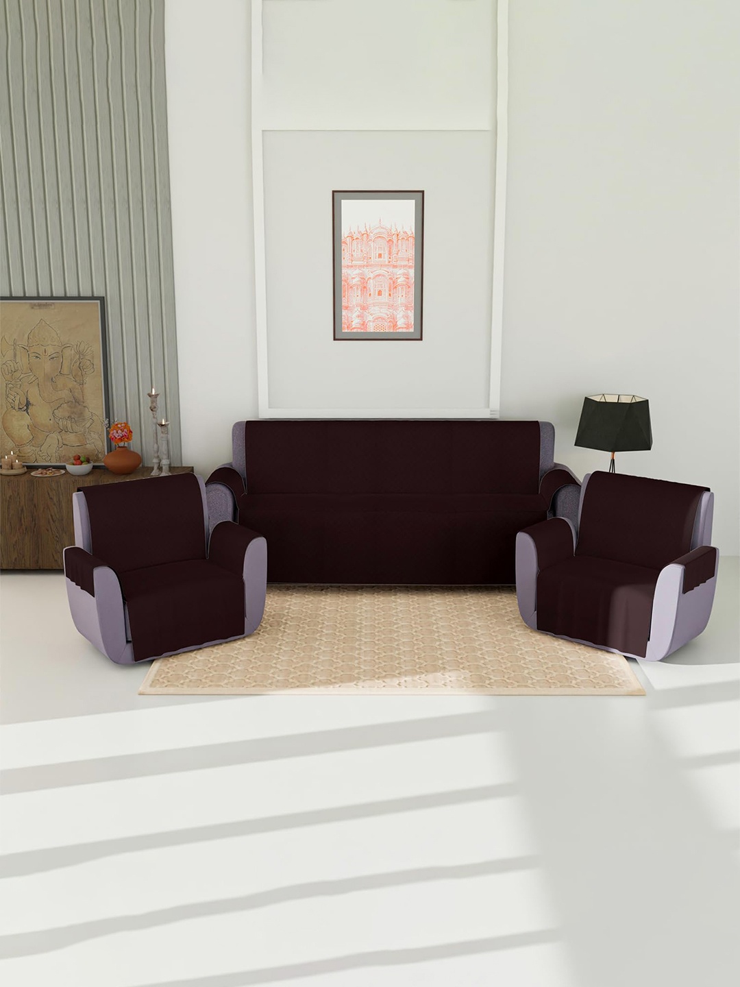 

Kuber Industries 450GSM Velvet 3+1+1 Seater Sofa Cover, Brown