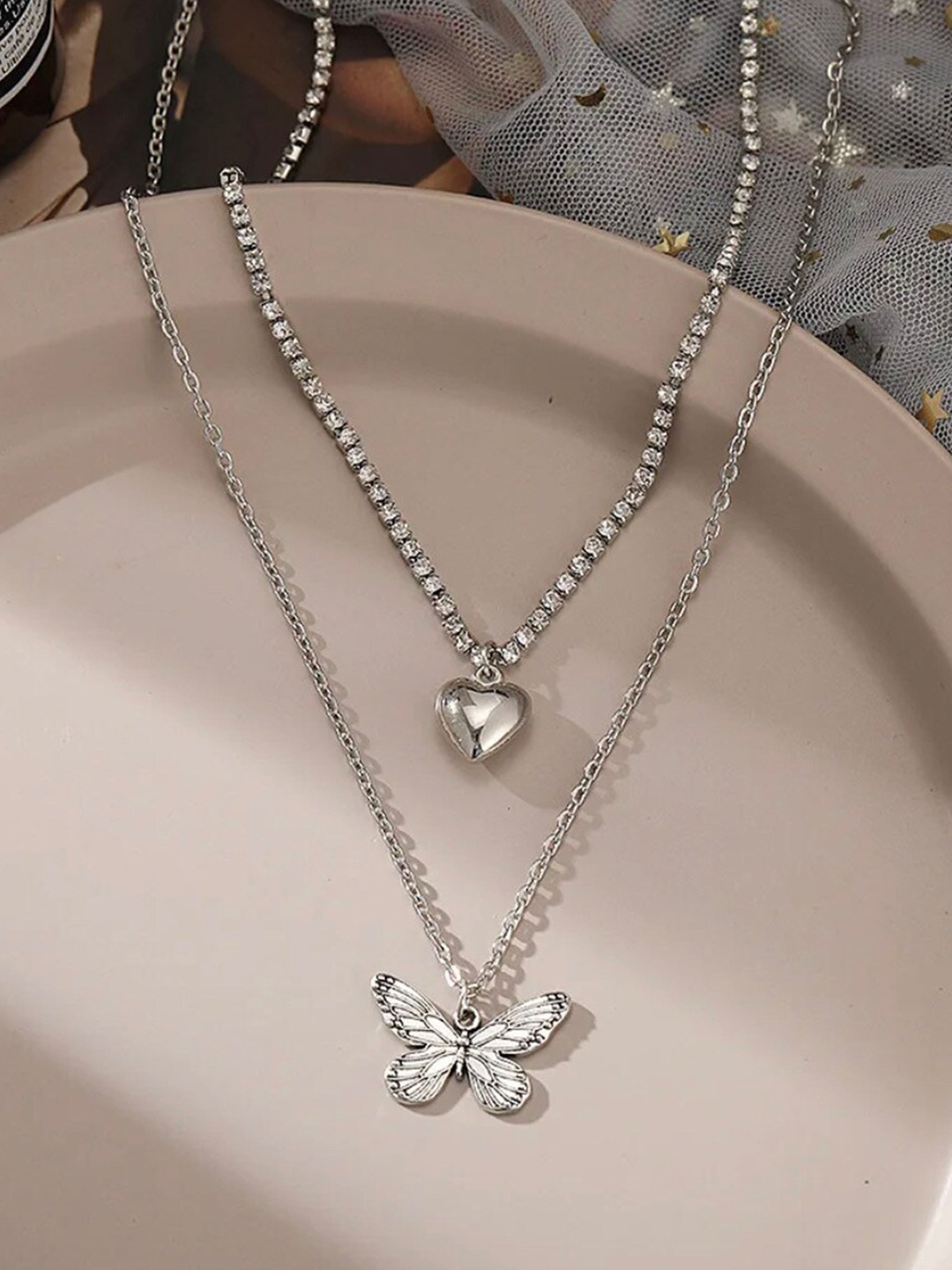 

ISHKAARA Rhodium-Plated Layered Necklace, Silver