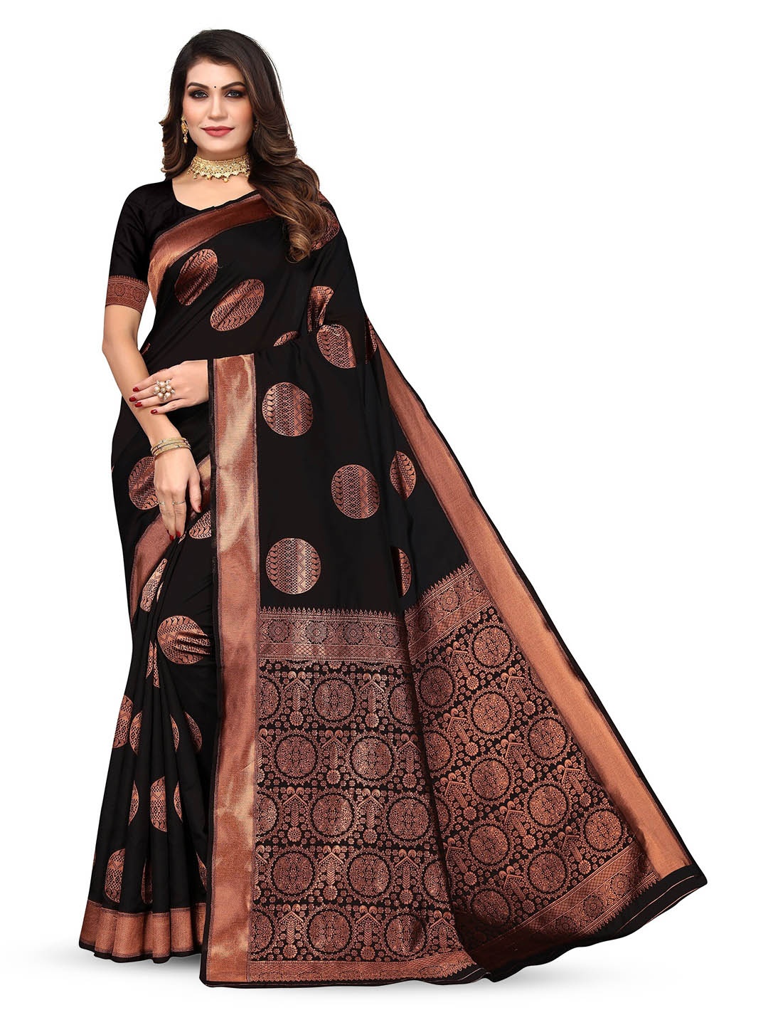

Varanga Ethnic Motifs Woven Design Zari Art Silk Banarasi Saree, Black