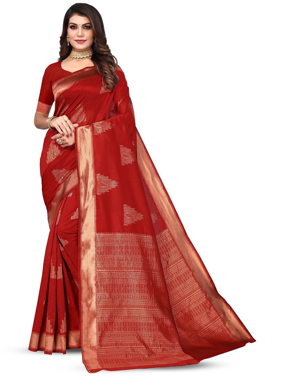 

Varanga Ethnic Motifs Woven Design Zari Banarasi Saree, Red