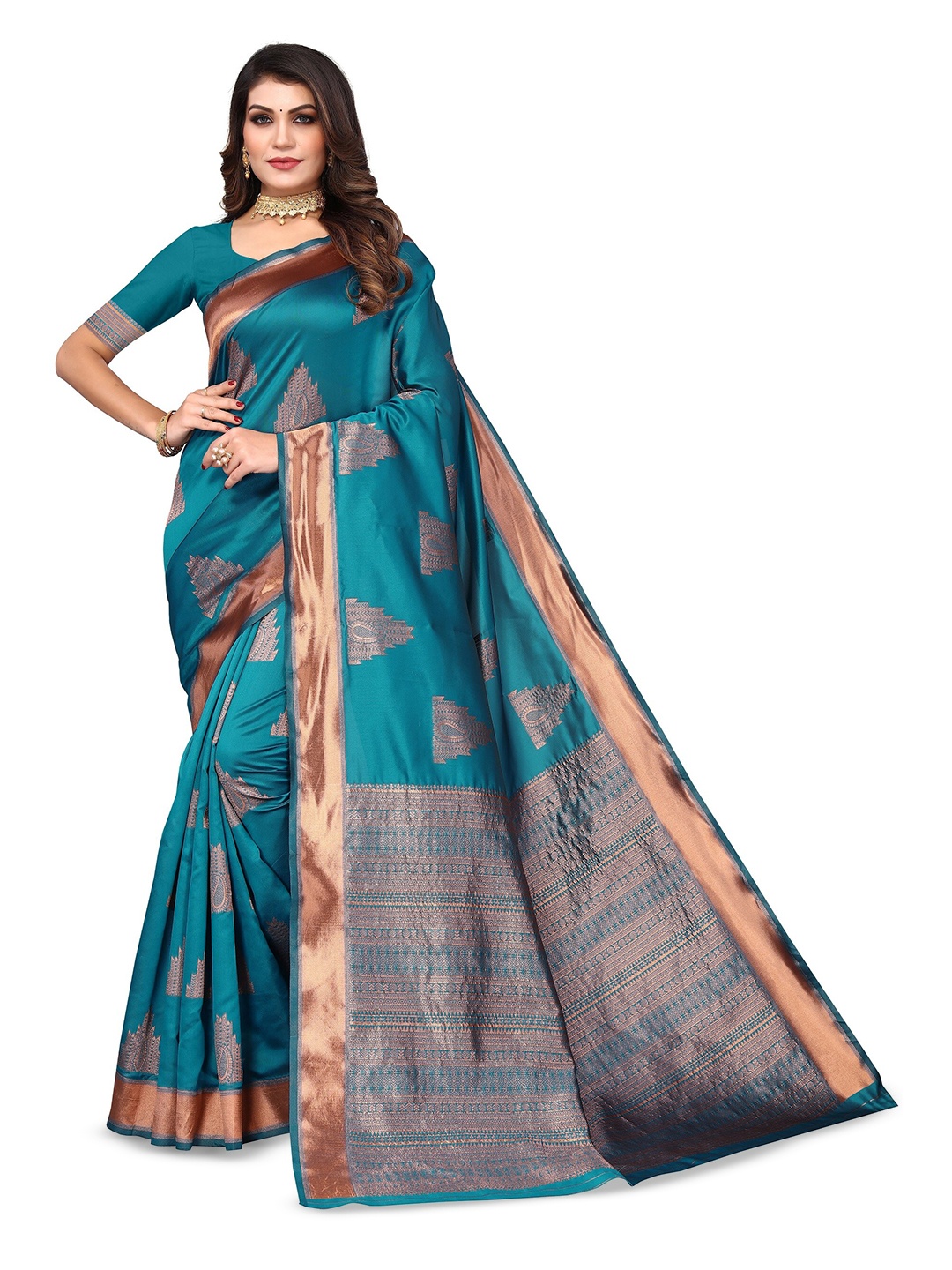 

Varanga Ethnic Motifs Woven Design Zari Detailed Saree, Turquoise blue