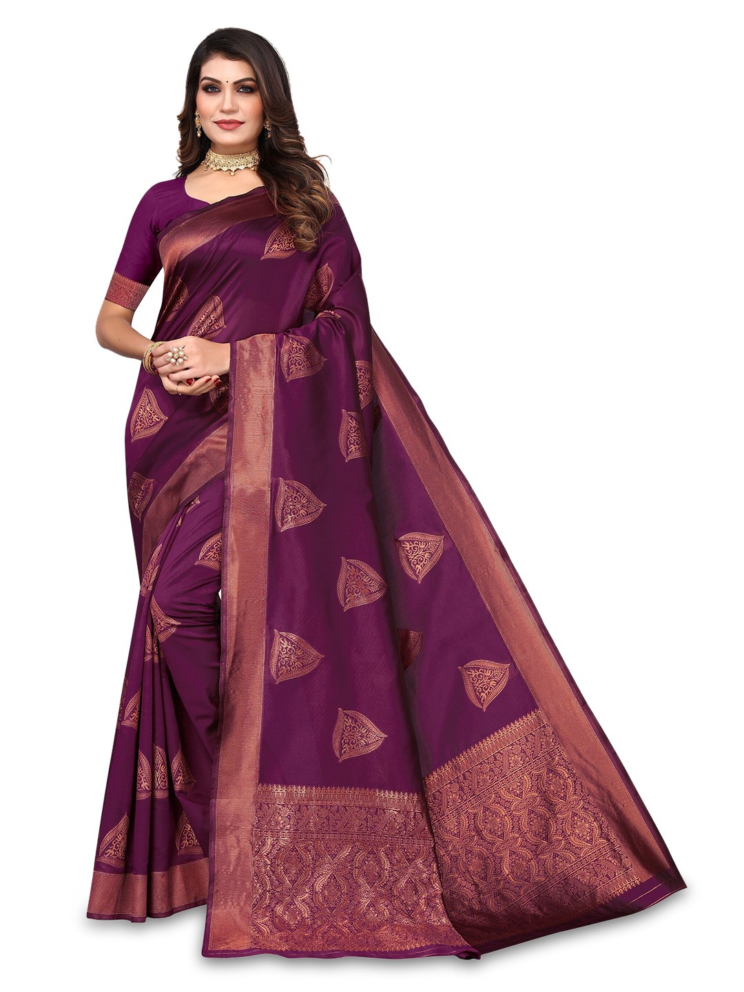 

Varanga Ethnic Motifs Woven Design Zari Art Silk Banarasi Saree, Violet