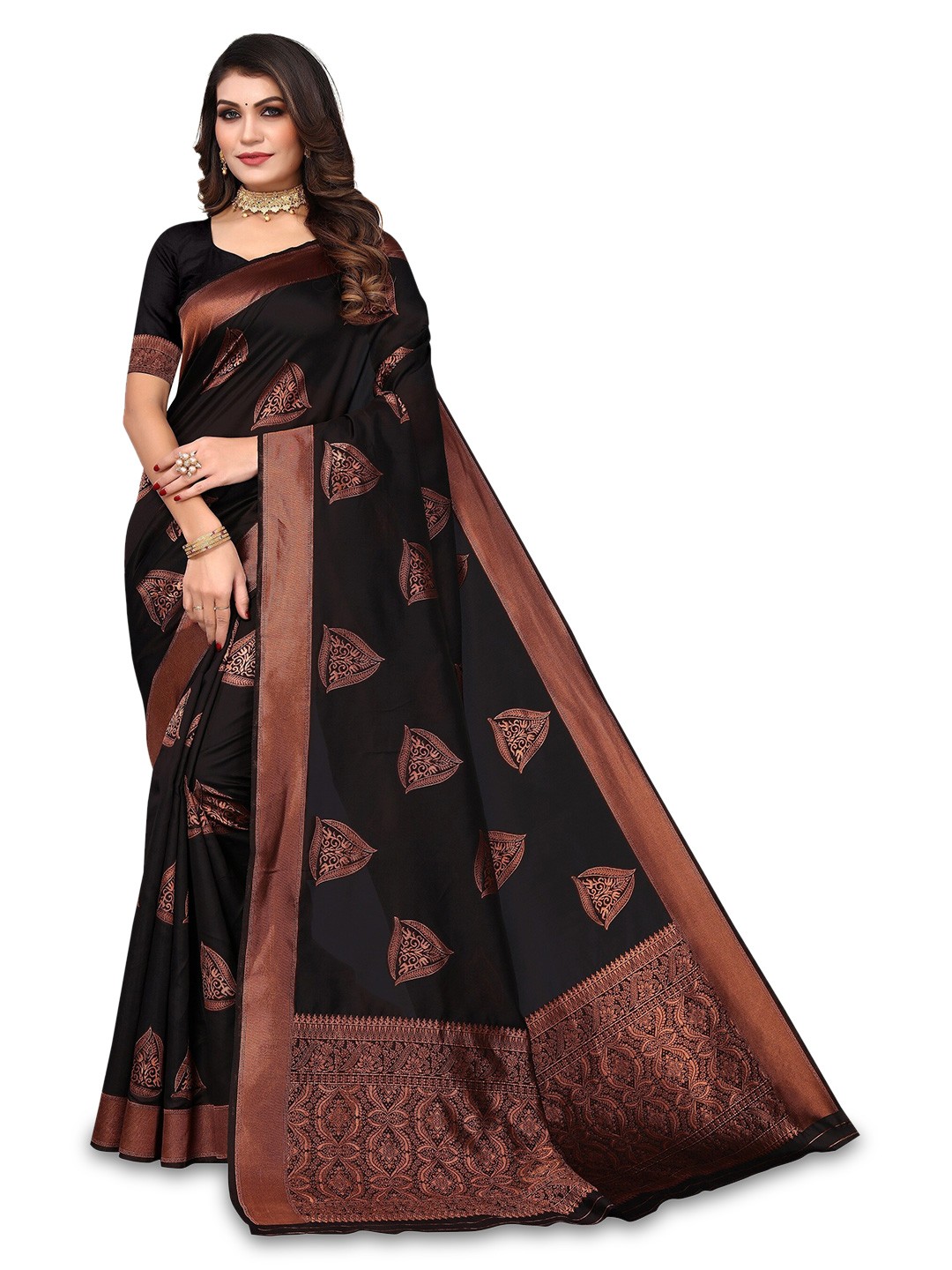 

Varanga Ethnic Motifs Woven Design Zari Art Silk Banarasi Saree, Black