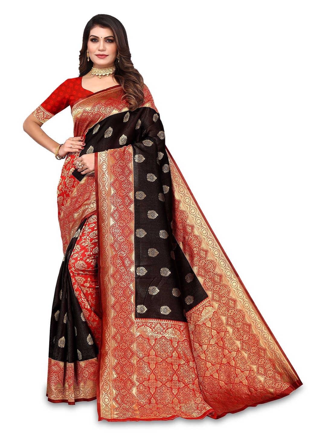 

Varanga Ethnic Motifs Woven Design Zari Art Silk Banarasi Saree, Black
