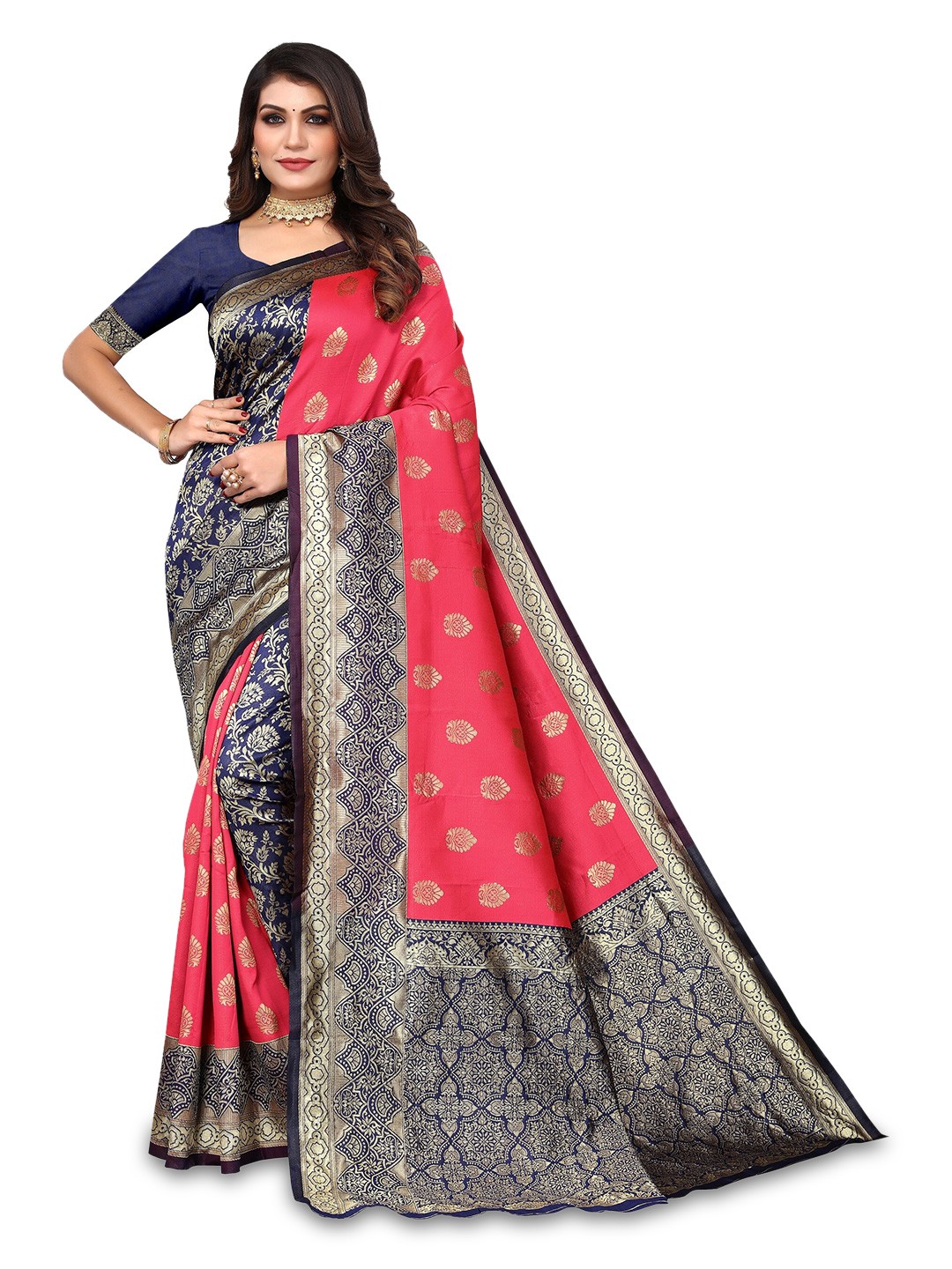 

Varanga Ethnic Motifs Woven Design Zari Banarasi Saree, Pink