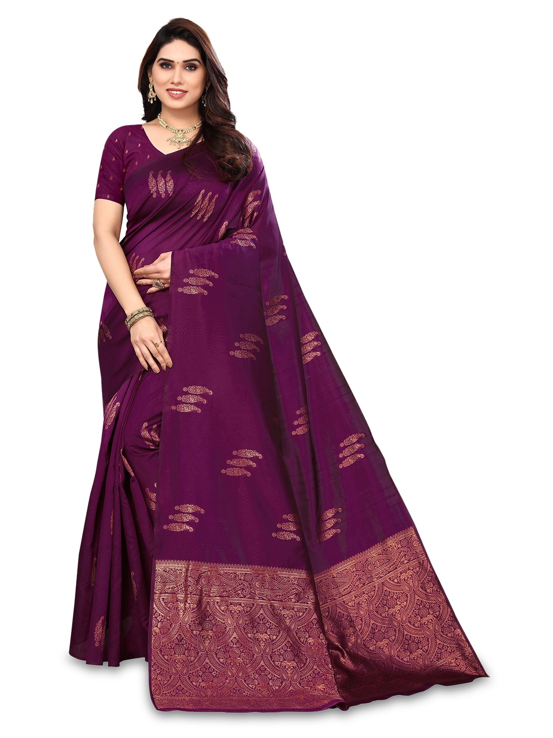 

Varanga Ethnic Motifs Woven Design Zari Detailed Saree, Purple