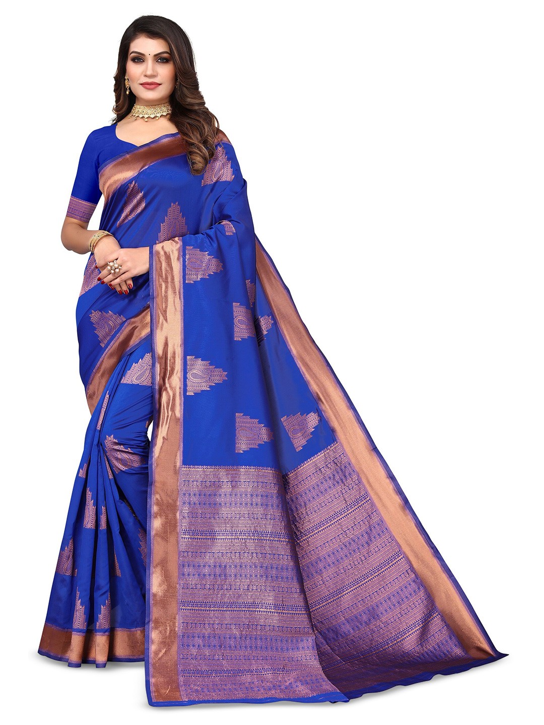 

Varanga Ethnic Motifs Woven Design Zari Banarasi Saree, Blue