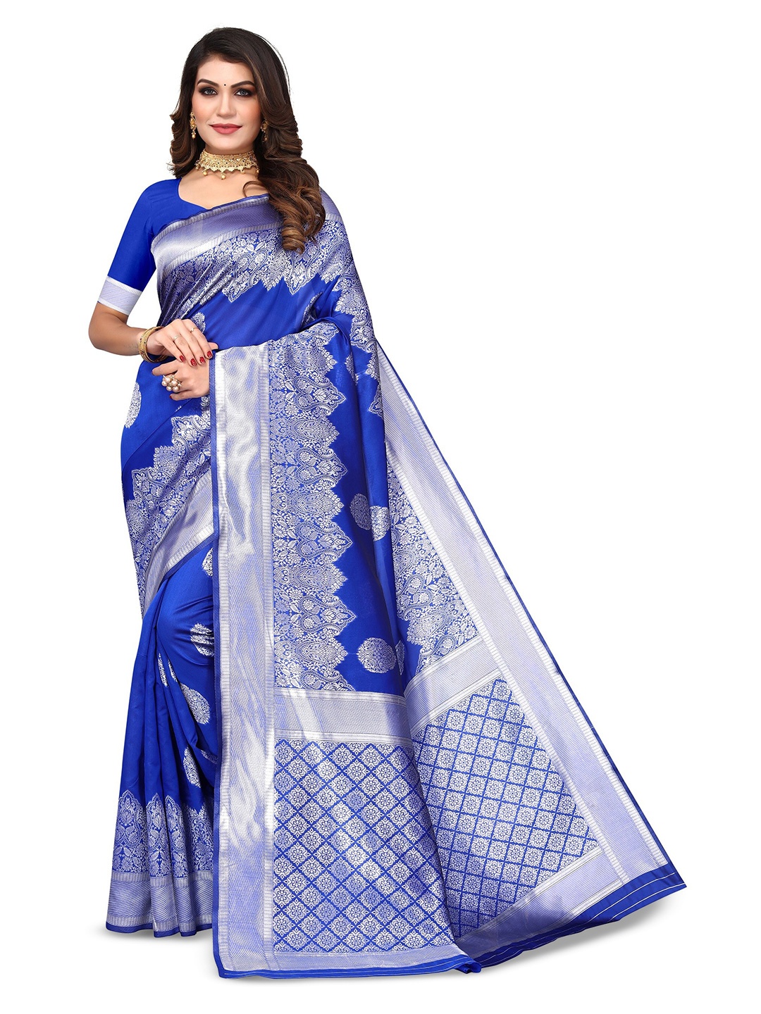 

Varanga Ethnic Motifs Woven Design Zari Banarasi Saree, Blue