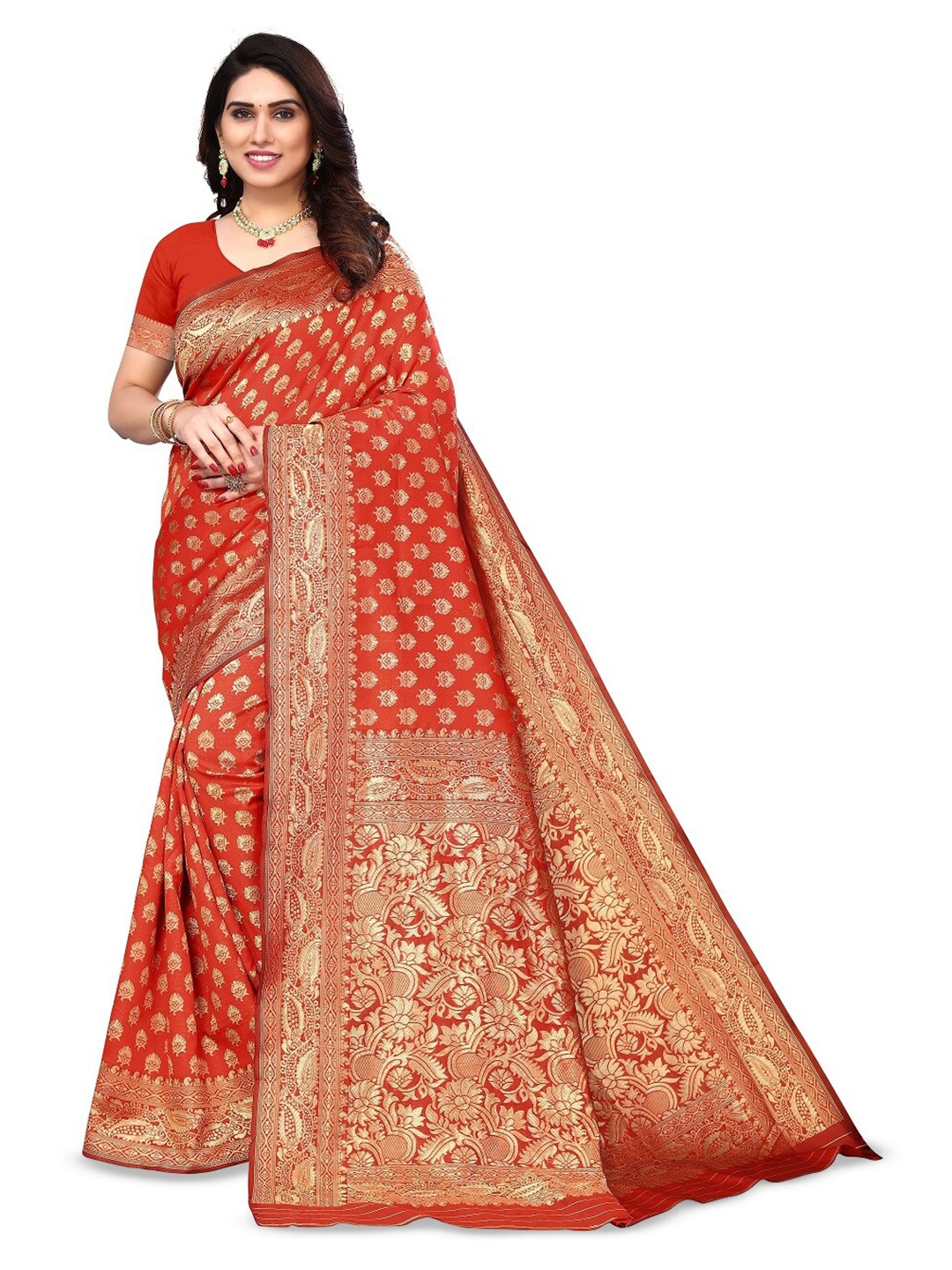 

Varanga Ethnic Motifs Woven Design Zari Banarasi Saree, Rust