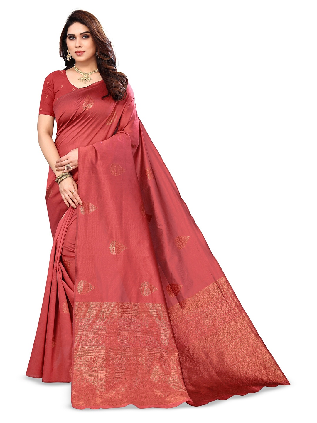 

Varanga Ethnic Motifs Woven Design Zari Banarasi Saree, Rust