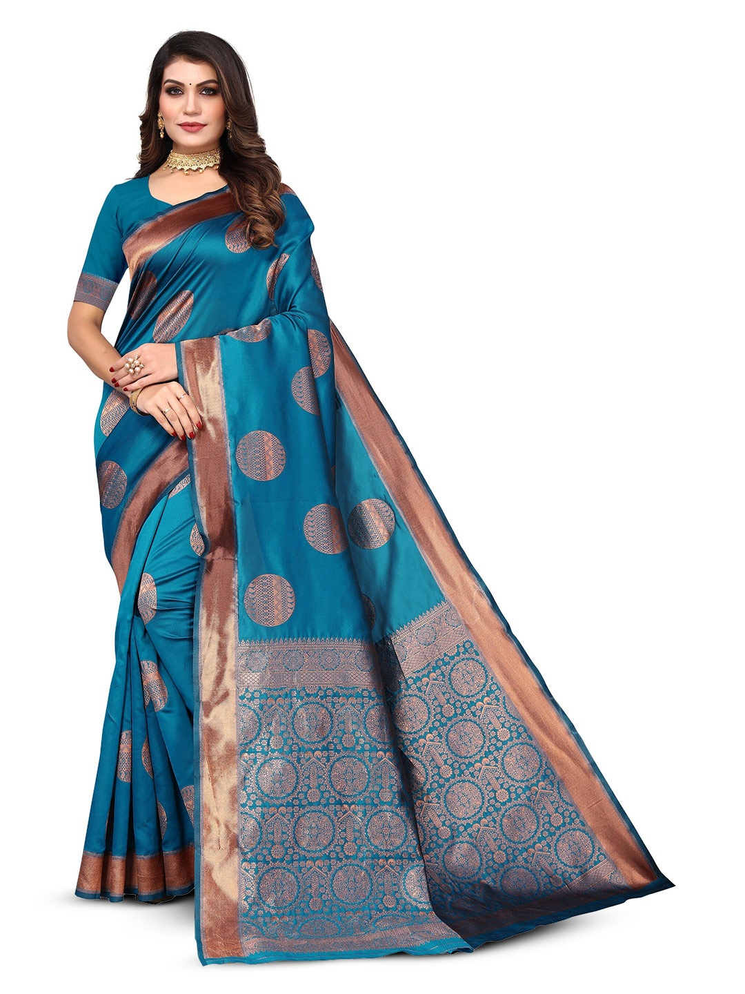 

Varanga Ethnic Motifs Woven Design Zari Banarasi Saree, Teal