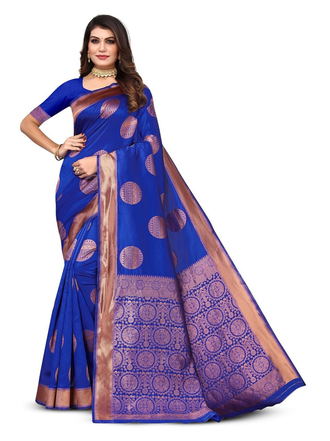 

Varanga Ethnic Motifs Woven Design Zari Art Silk Banarasi Saree, Blue