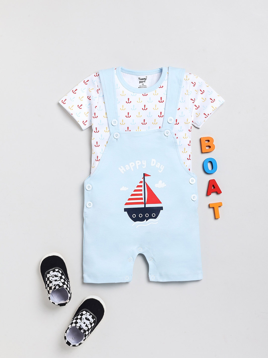

Toonyport Infants Printed Pure Cotton Rompers, White