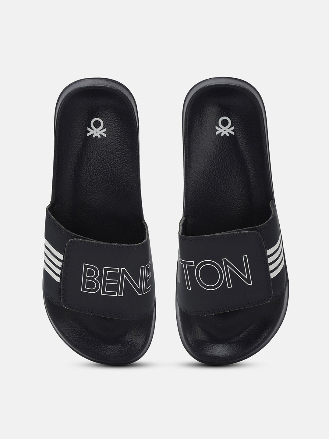 

United Colors of Benetton Men Brand Logo Printed Fabric Sliders With Velcro Closure, Black