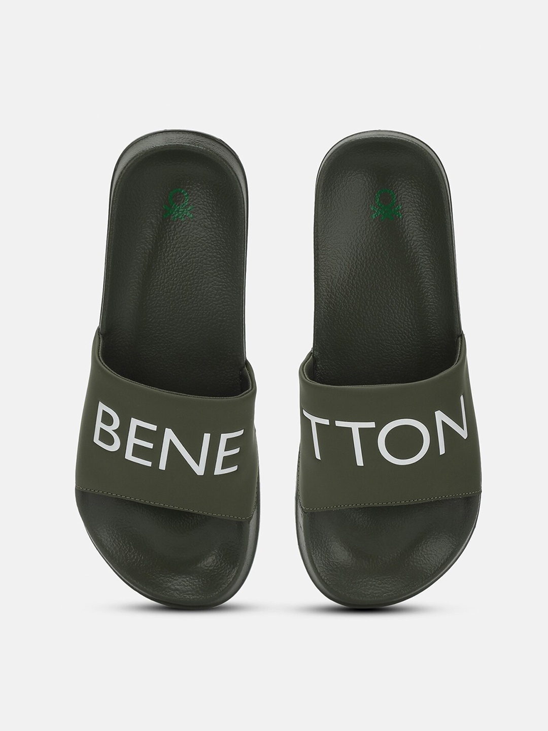 

United Colors of Benetton Men Brand Logo Printed Sliders, Olive