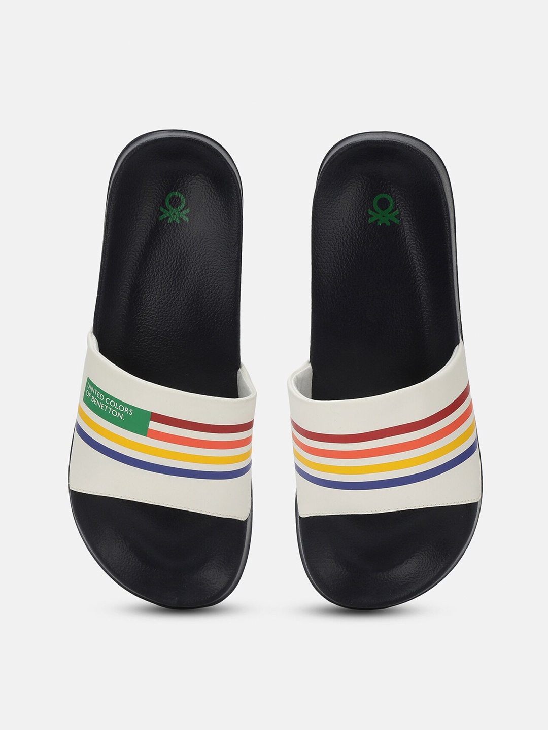

United Colors of Benetton Men Striped Sliders, Black