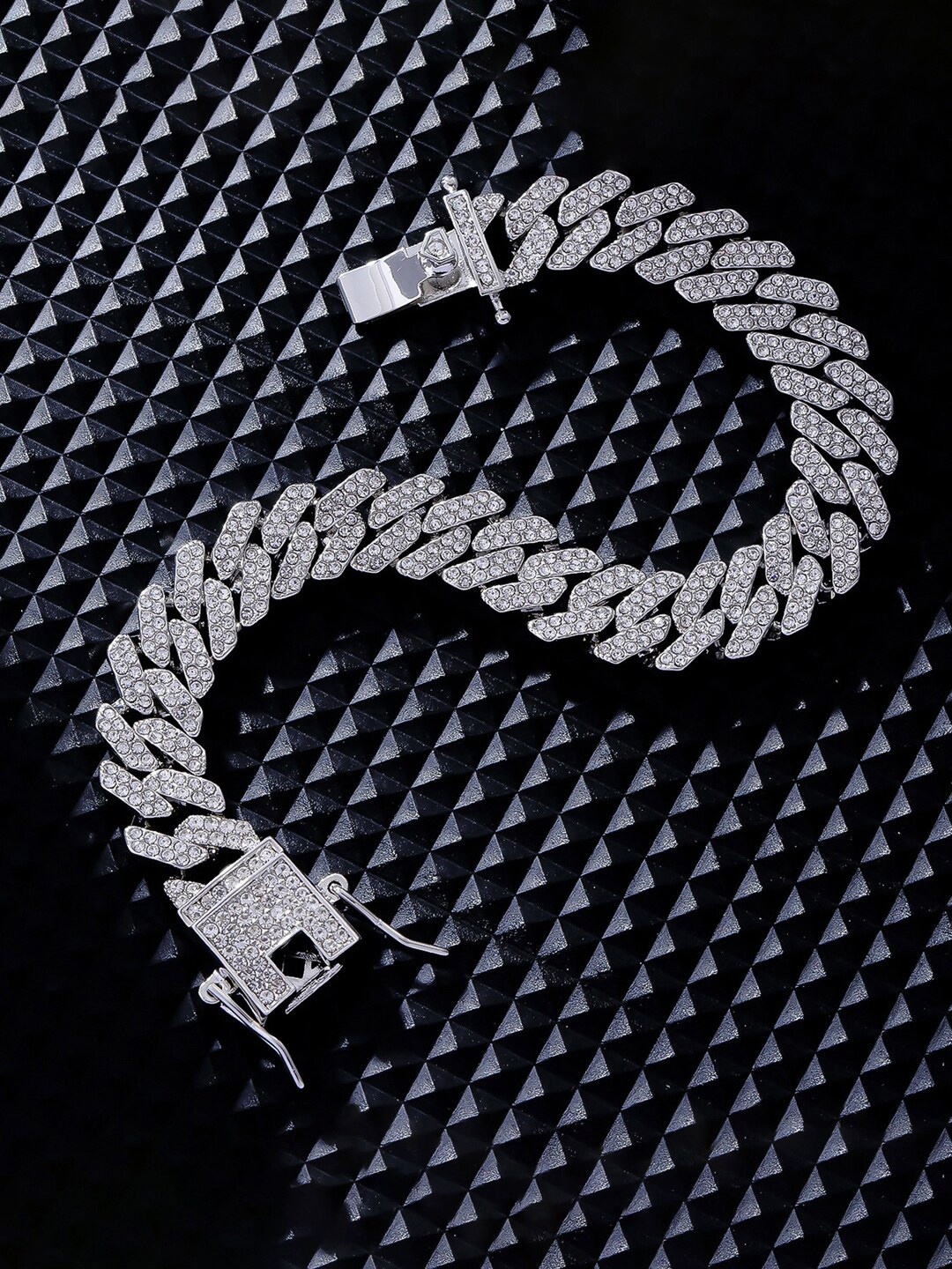 

Jewels Galaxy Men Stainless Steel American Diamond Silver-Plated Wraparound Bracelet