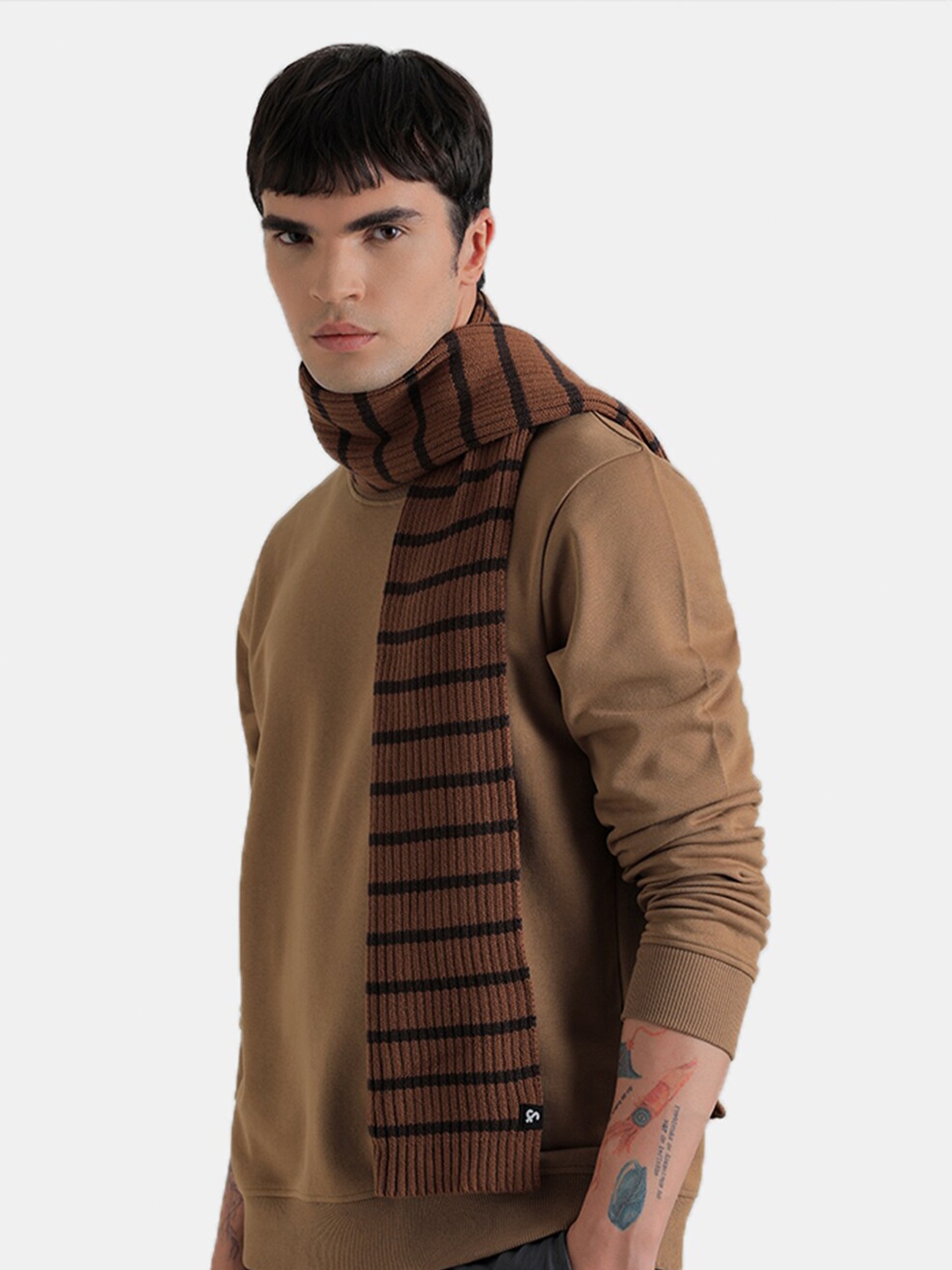 

Jack & Jones Men Striped Cotton Scarf, Brown