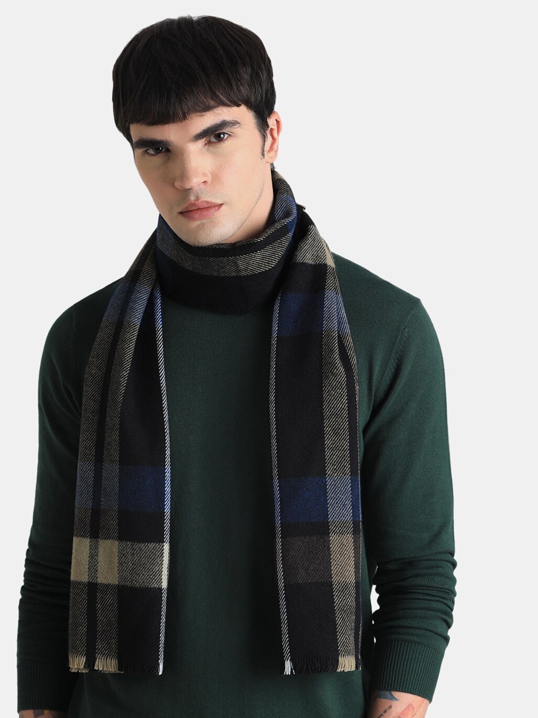 

Jack & Jones Men Striped Acrylic Scarf, Black