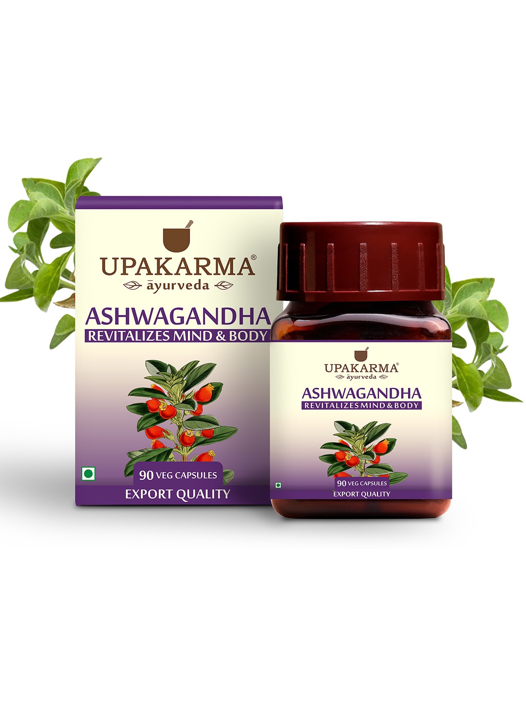 

UPAKARMA Ayurveda Premium Quality Pure Ashwagandha Capsules 500mg - 90 Veg Capsules, Brown