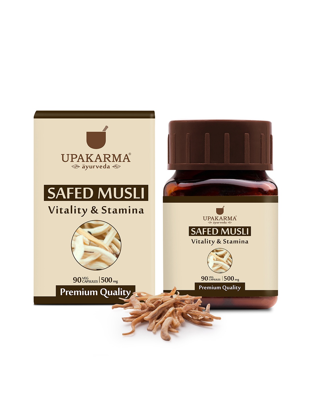 

UPAKARMA Ayurveda Pure Safed Musli Capsules 500 mg - 90 Veggie Capsules, Beige