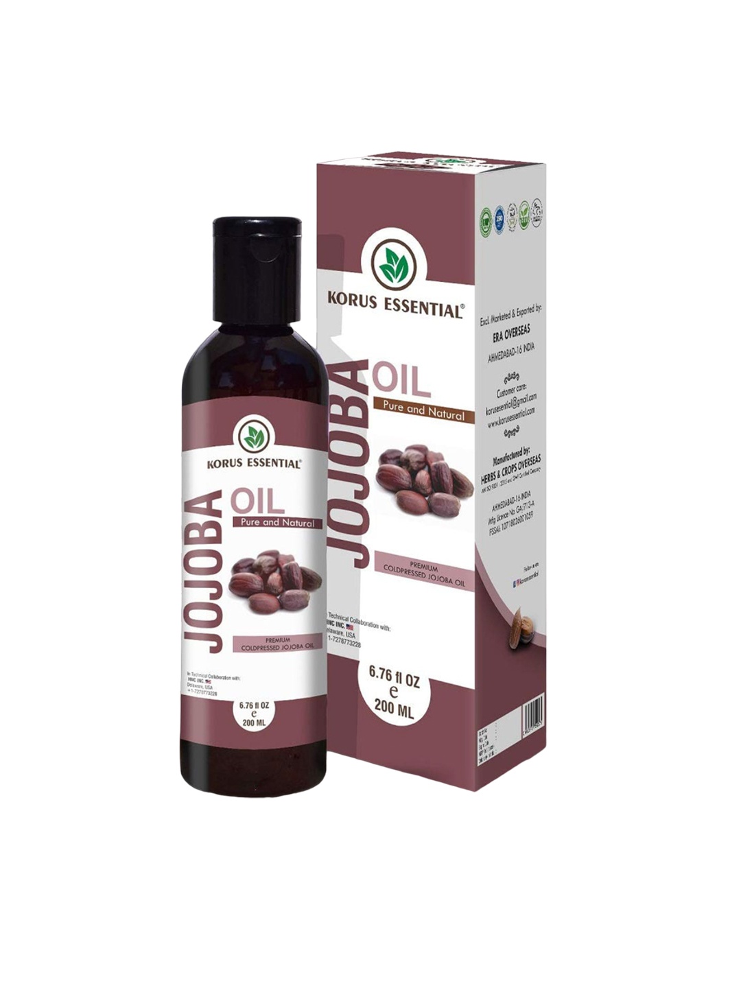 

Korus Essential Pure & Natural Cold Pressed Jojoba Oil - 200 ml, Brown