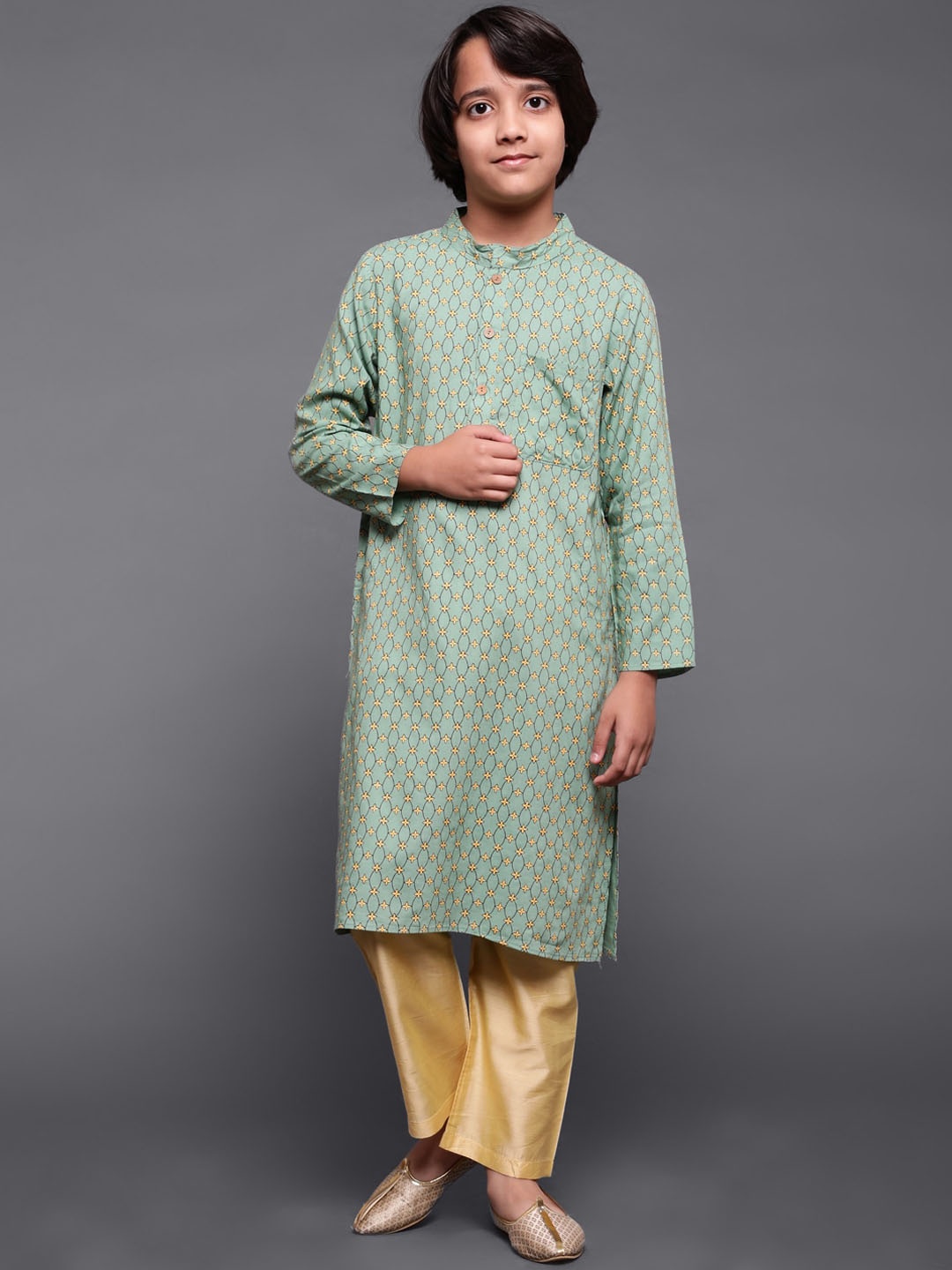 

Aks Kids Boys Floral Printed Mandarin Collar Straight Kurta, Green
