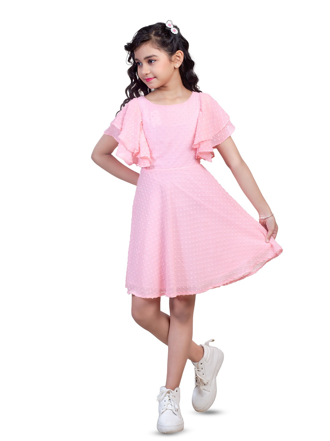 

YK Girls Print A-Line Dress, Pink