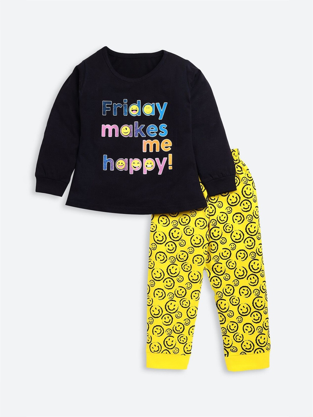 

YK Girls Typography Printed Night suit, Yellow