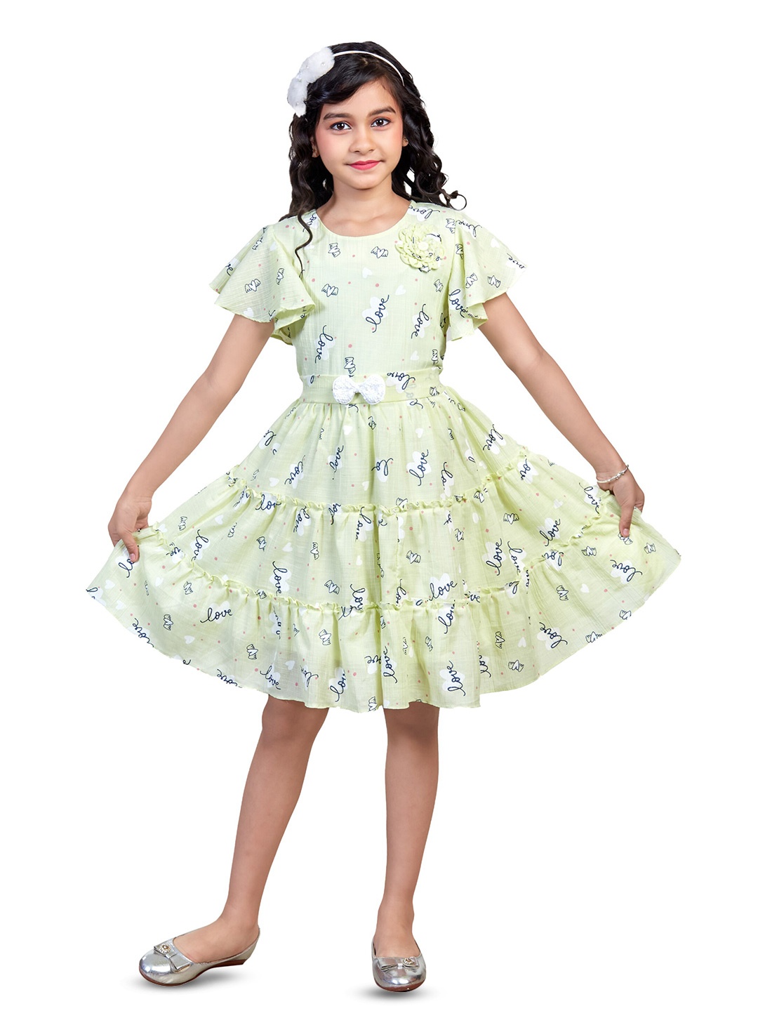 

YK Girls Floral Print Fit & Flare Dress, Green