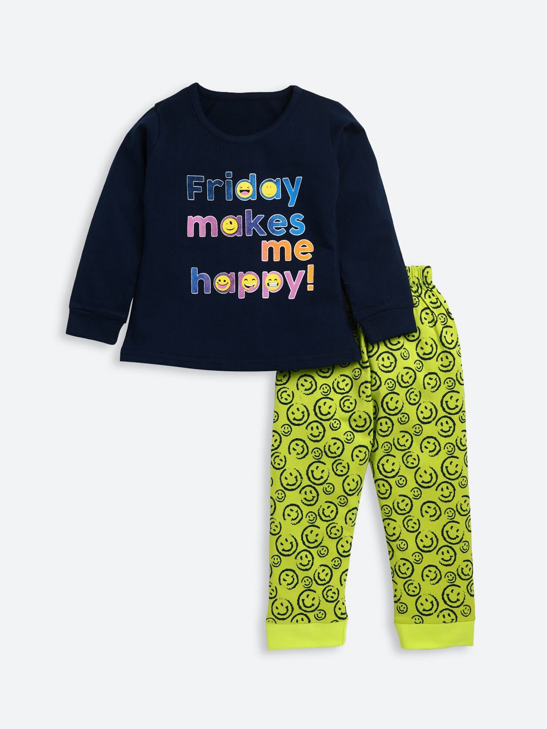 

YK Girls Typography Printed Night suit, Green