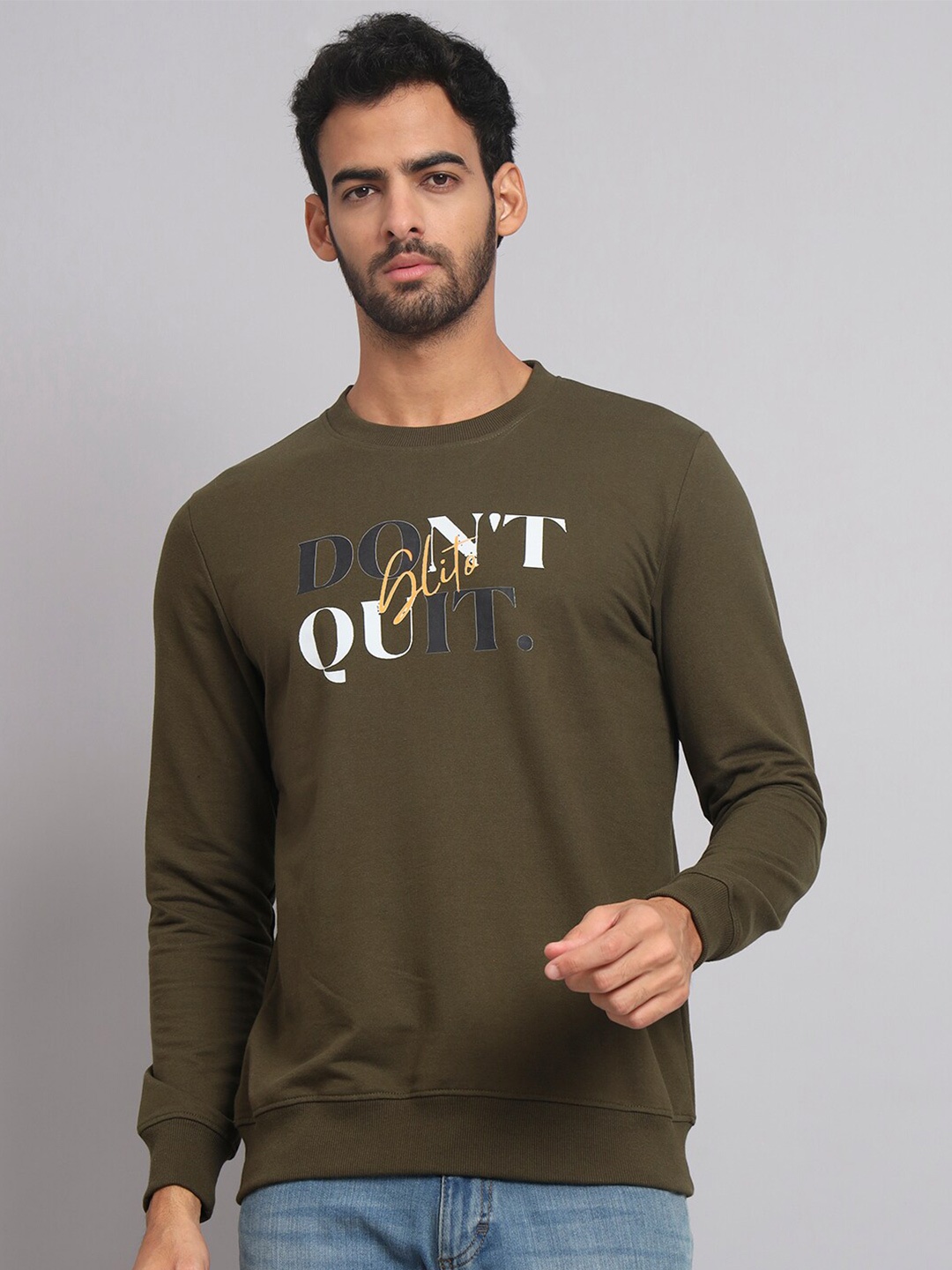 

GLITO Typography Printed Sweatshirt, Olive