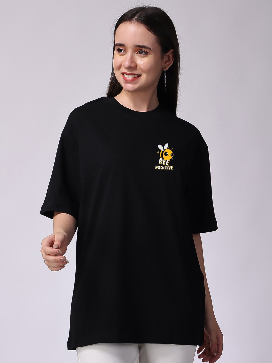 

The Label Bar Graphic Printed Drop-Shoulder Sleeves Cotton Oversized T-shirt, Black