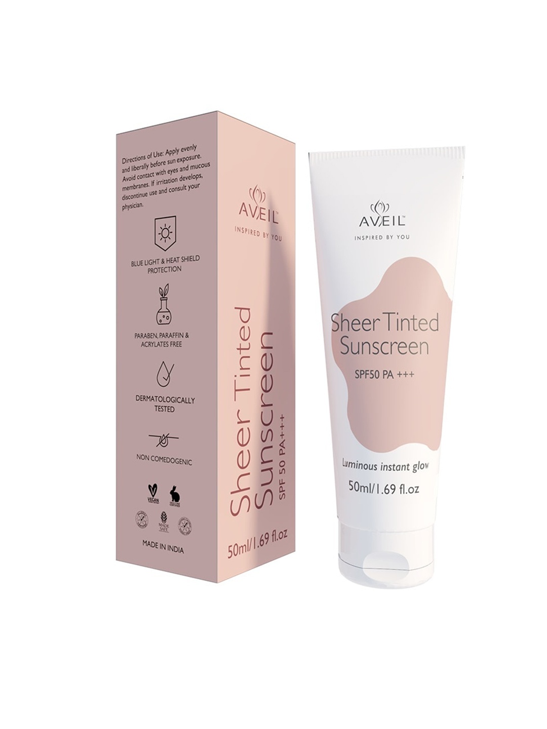 

AVEIL Luminous Instant Glow SPF50 PA+++ Sheer Tinted Sunscreen - 50 ml, Brown