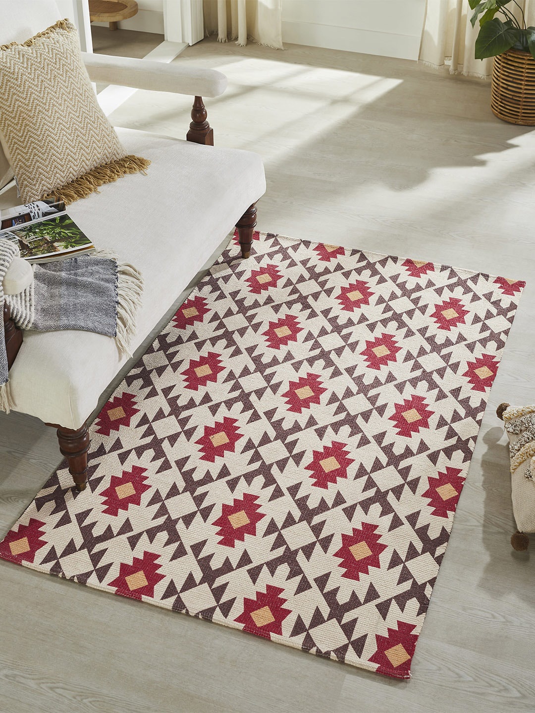 

Mona B Red & Brown Printed Vintage Anti-Skid Carpet Rug