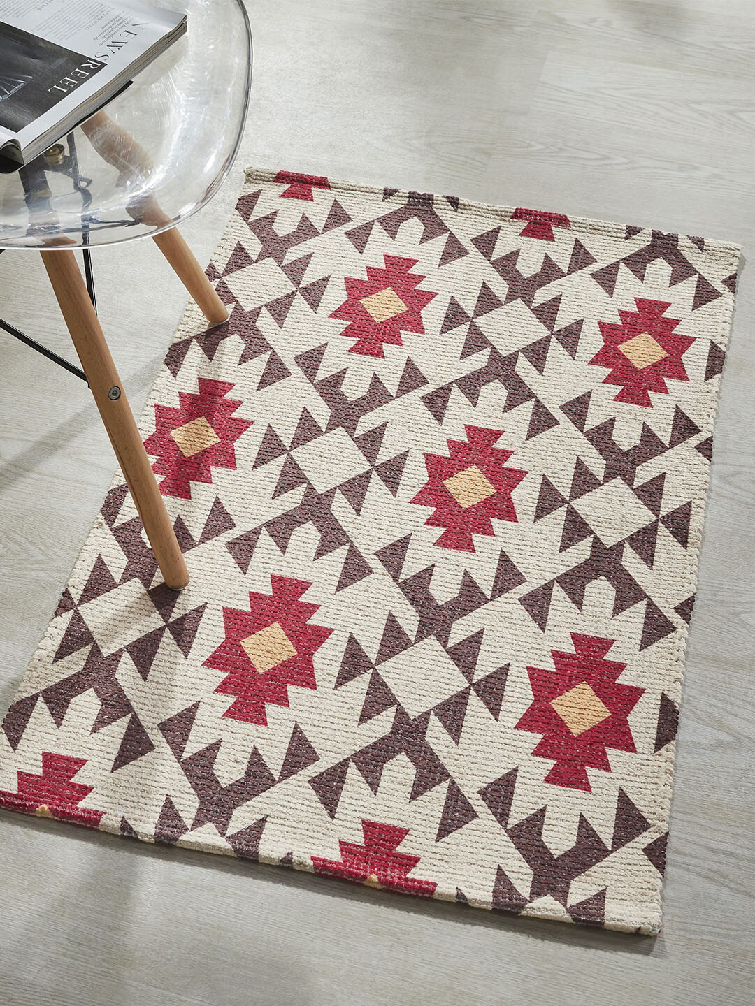 

Mona B Brown & Red Printed Vintage Ant-Skid Carpet Rug