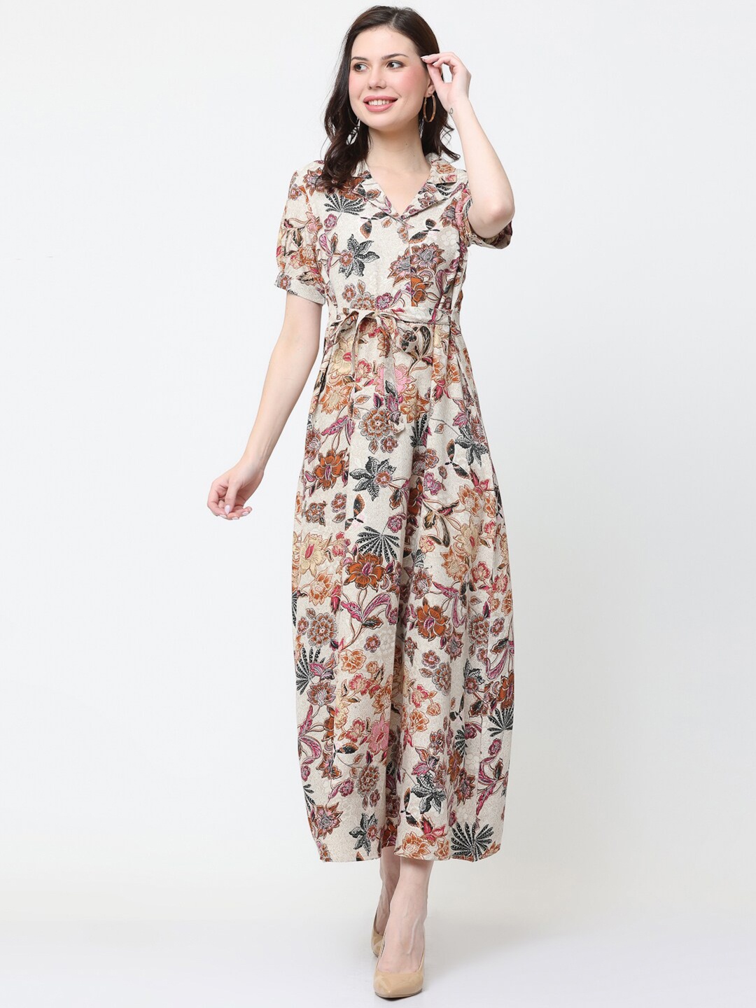 

KURTSY Floral Printed Crepe Maxi Dress With A Belt, Pink