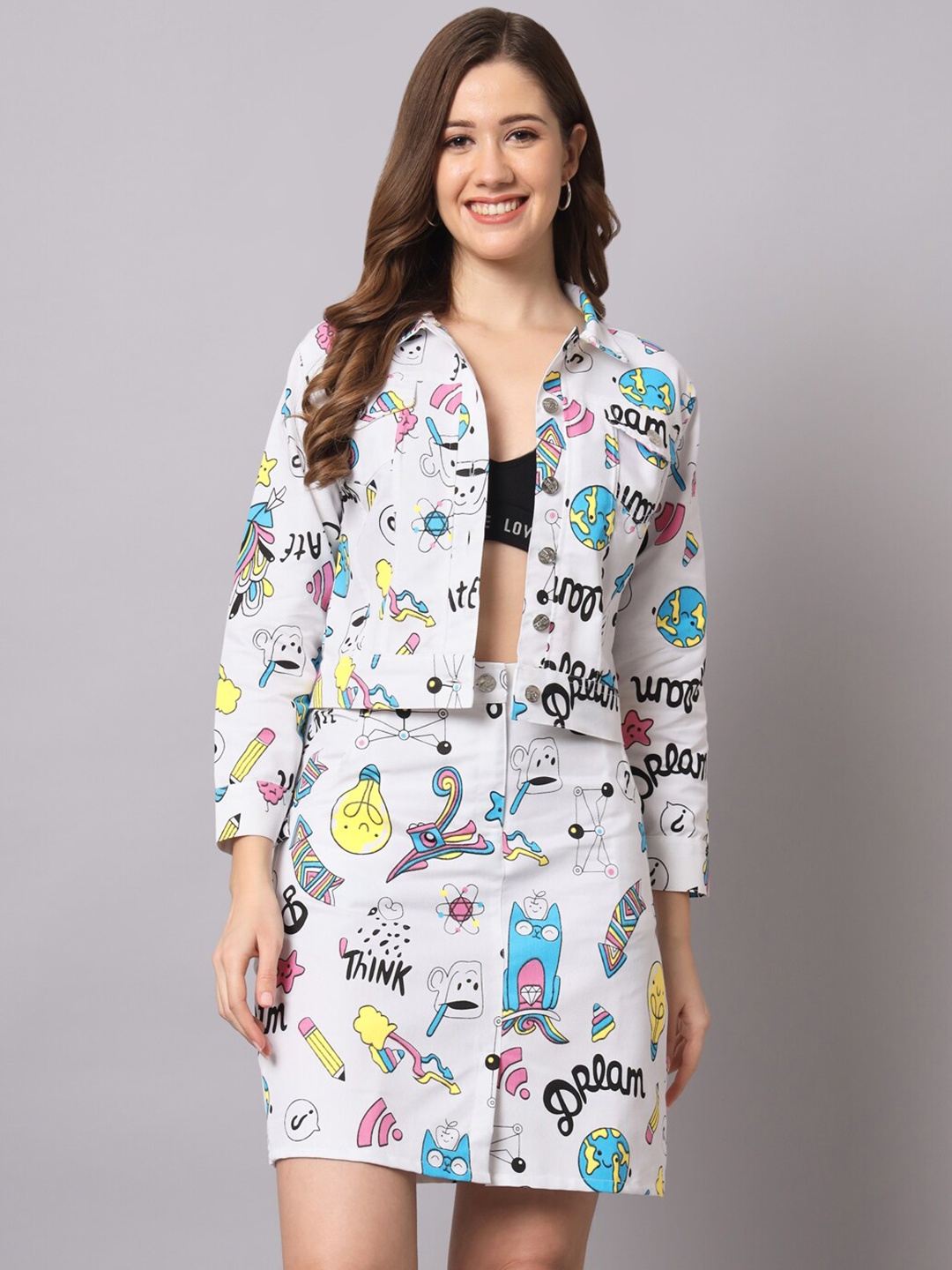 

Funday Fashion Printed Pure Cotton Coat With Skirt, White
