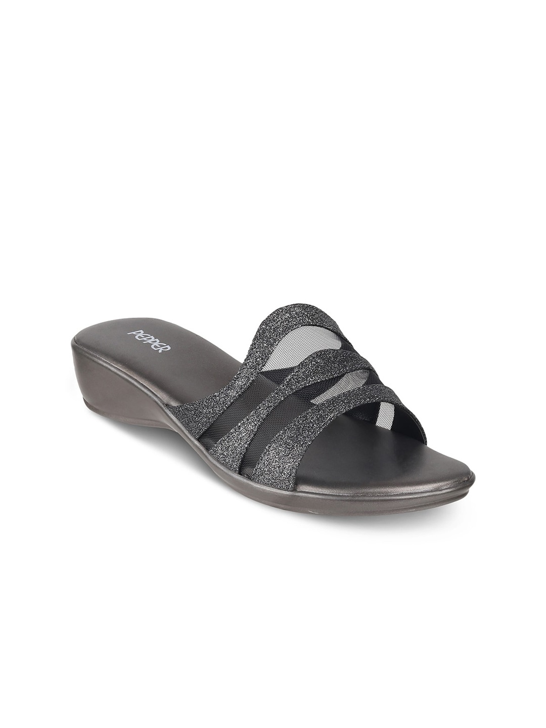 

PEPPER Textured Mesh Open Toe Flats, Grey