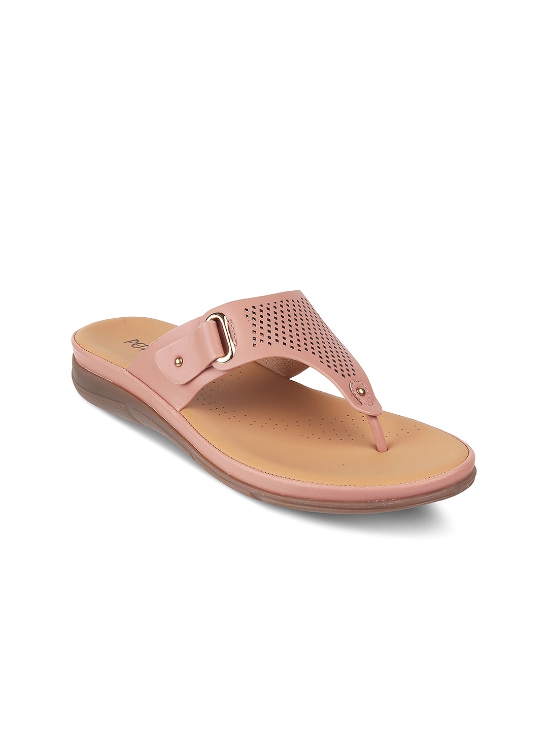 

PEPPER Textured Open Toe Flats With Laser Cuts, Peach
