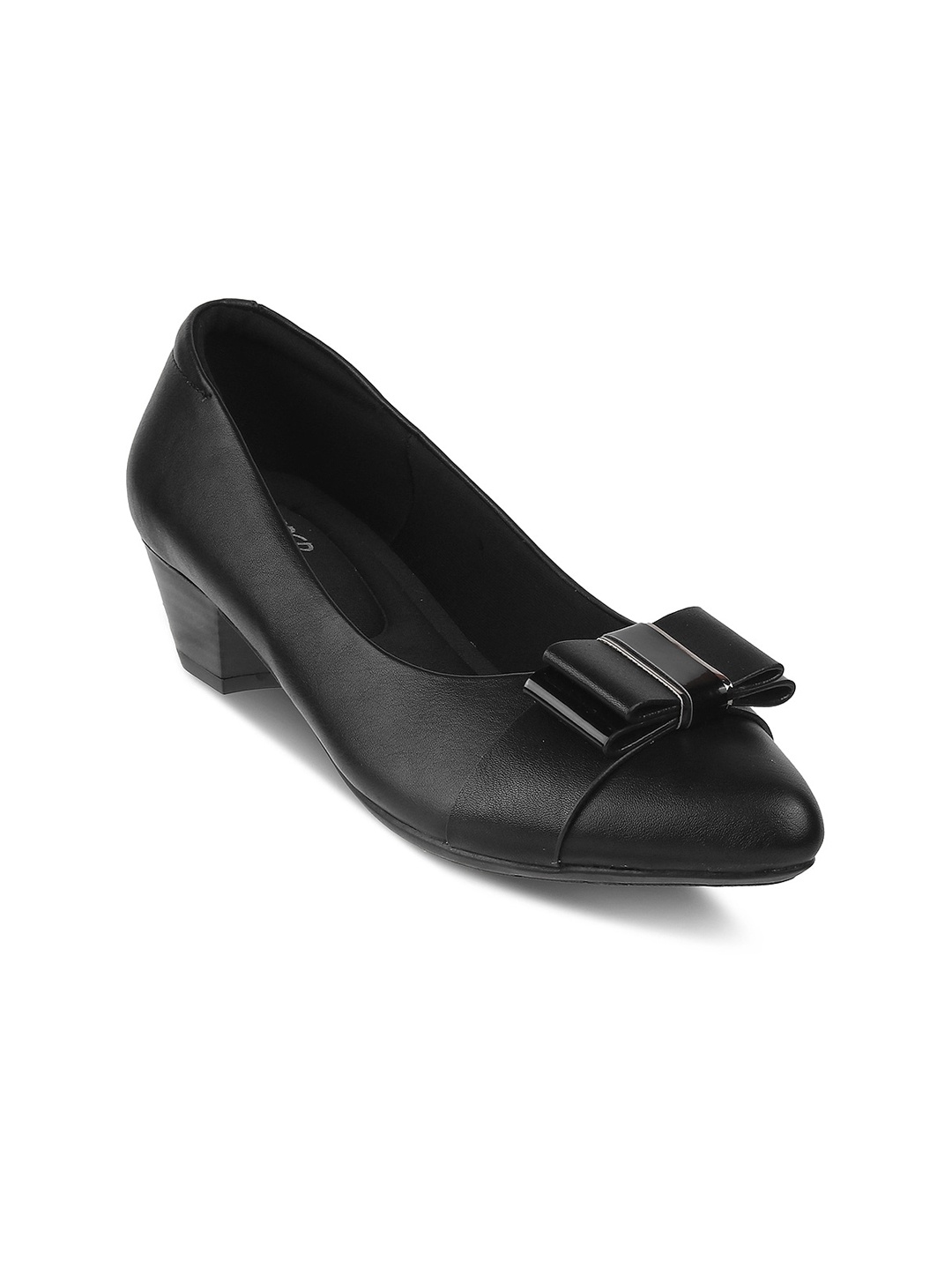 

PEPPER Textured Bow Detail Block Heel Pumps, Black