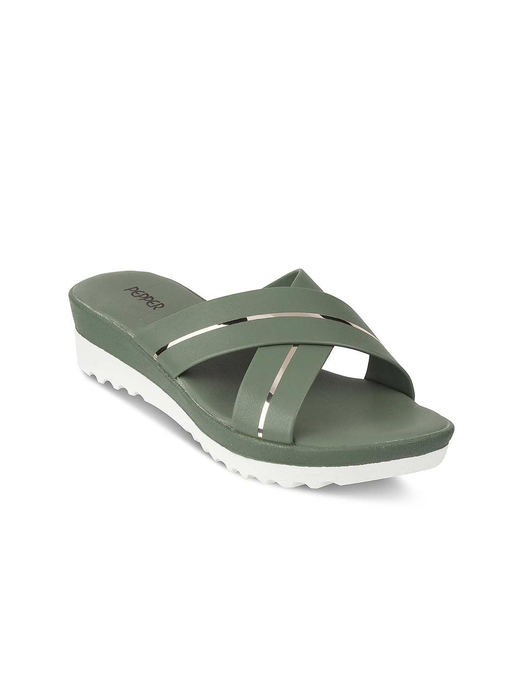 

PEPPER Cross Strap Open Toe Flats, Green