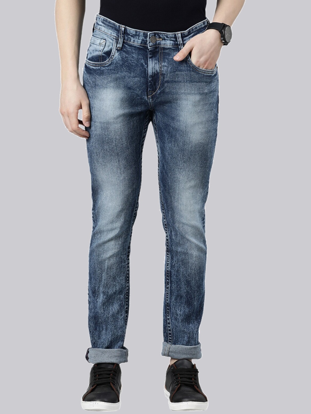

Old Grey Men Blue Skinny Fit Mid-Rise Heavy Fade Stretchable Jeans