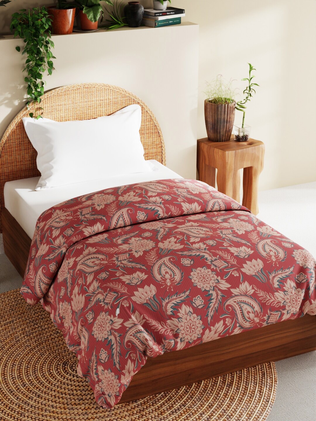 

BIANCA Maroon & Beige Ethnic Motifs Pure Cotton AC Room Single Bed Comforter