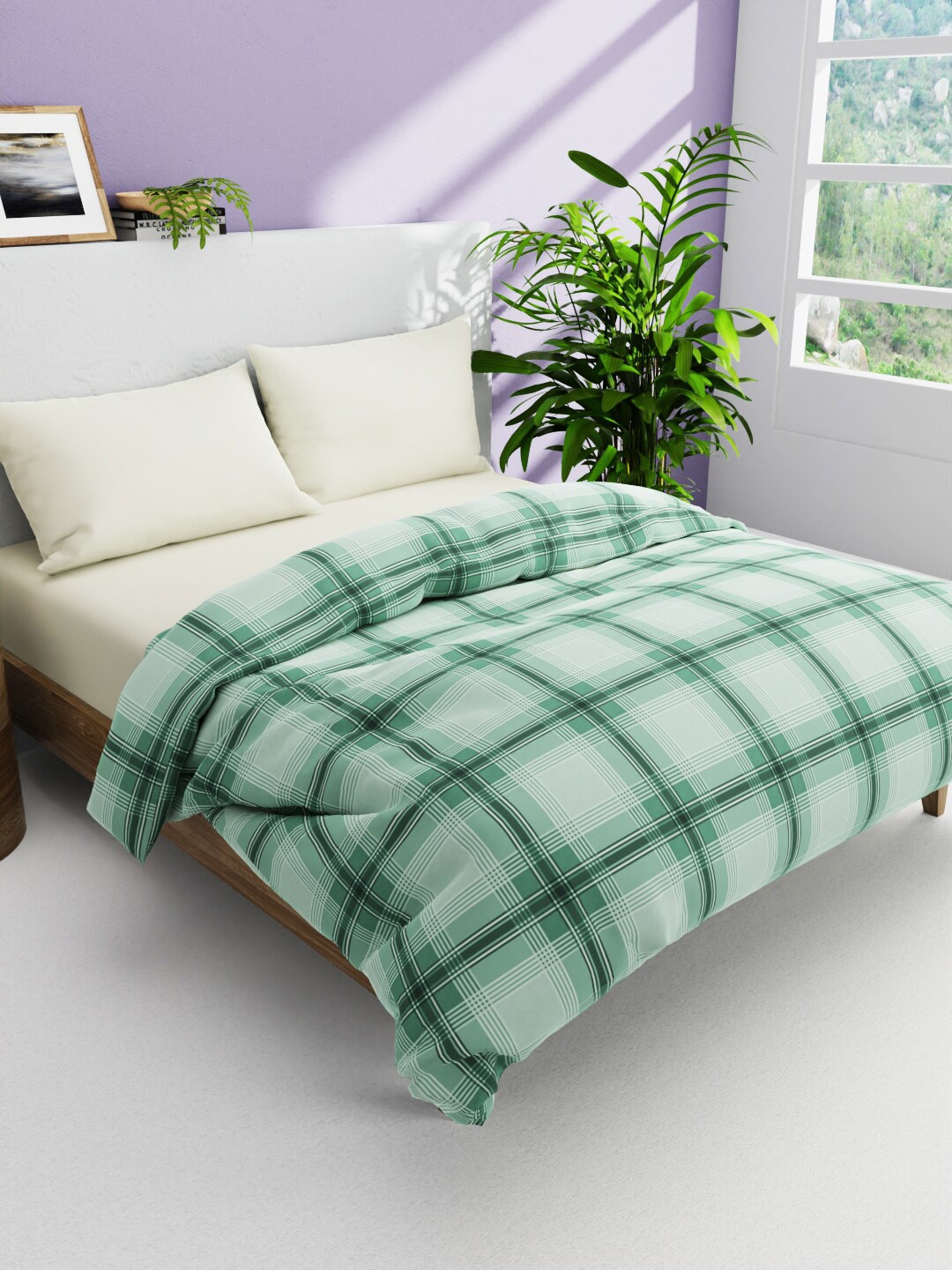 

BIANCA Green & White Checked AC Room 300 GSM Cotton Double Bed Comforter